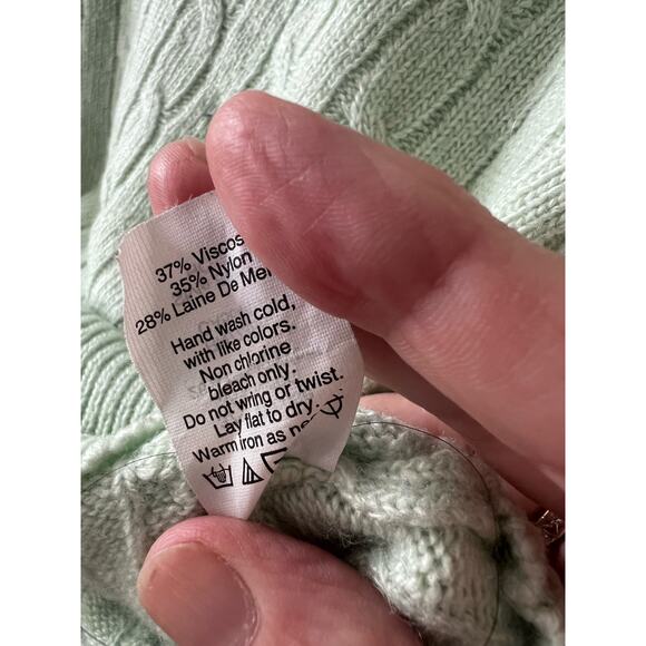 J.Crew Sweater Women's XXS Mint Green Merino Wool Cable Knit Academia Preppy - Picture 5 of 6